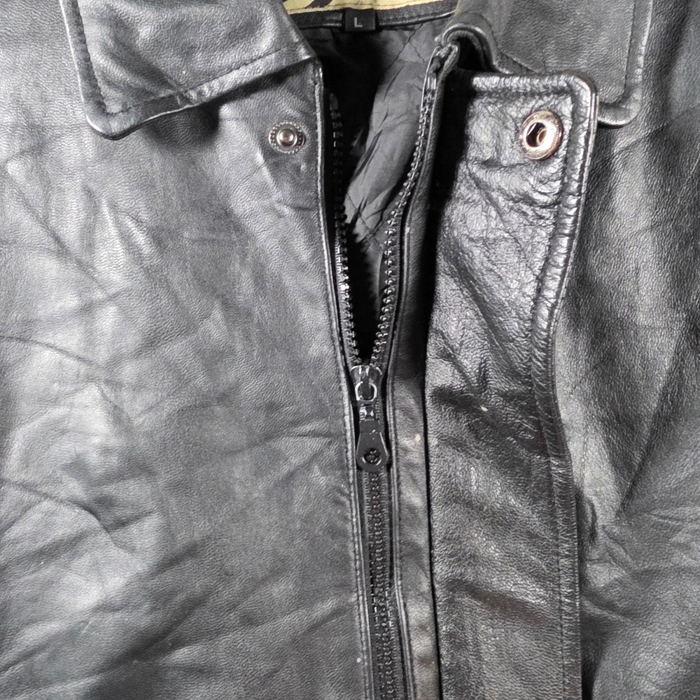 Boston Outfitters Leather Bomber Jacket Mens Large Black Vintage Flight Rn 72803 View 3